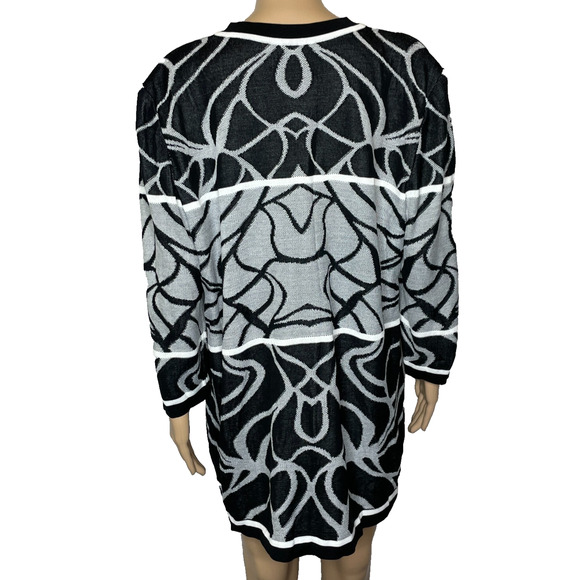 Women's XL Misook Black Geometric Patterned Open Knit Acrylic Blend Cardigan - Picture 3 of 5
